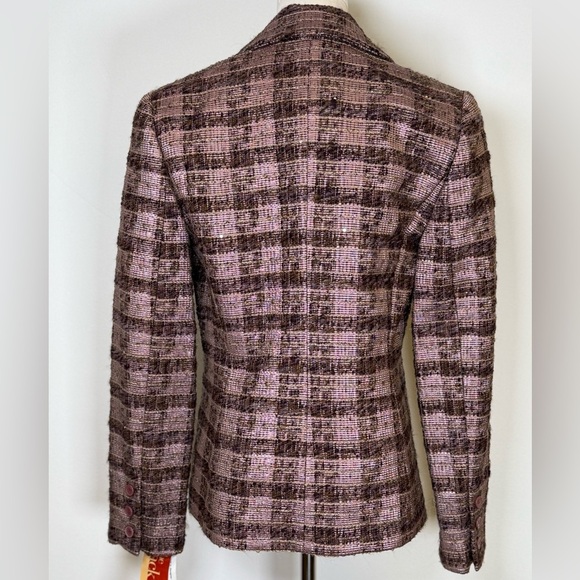 Votre Nom Wool Blend Plaid Tweed Blazer Plum Pink Sparkle Women’s Size 6 - Picture 4 of 15